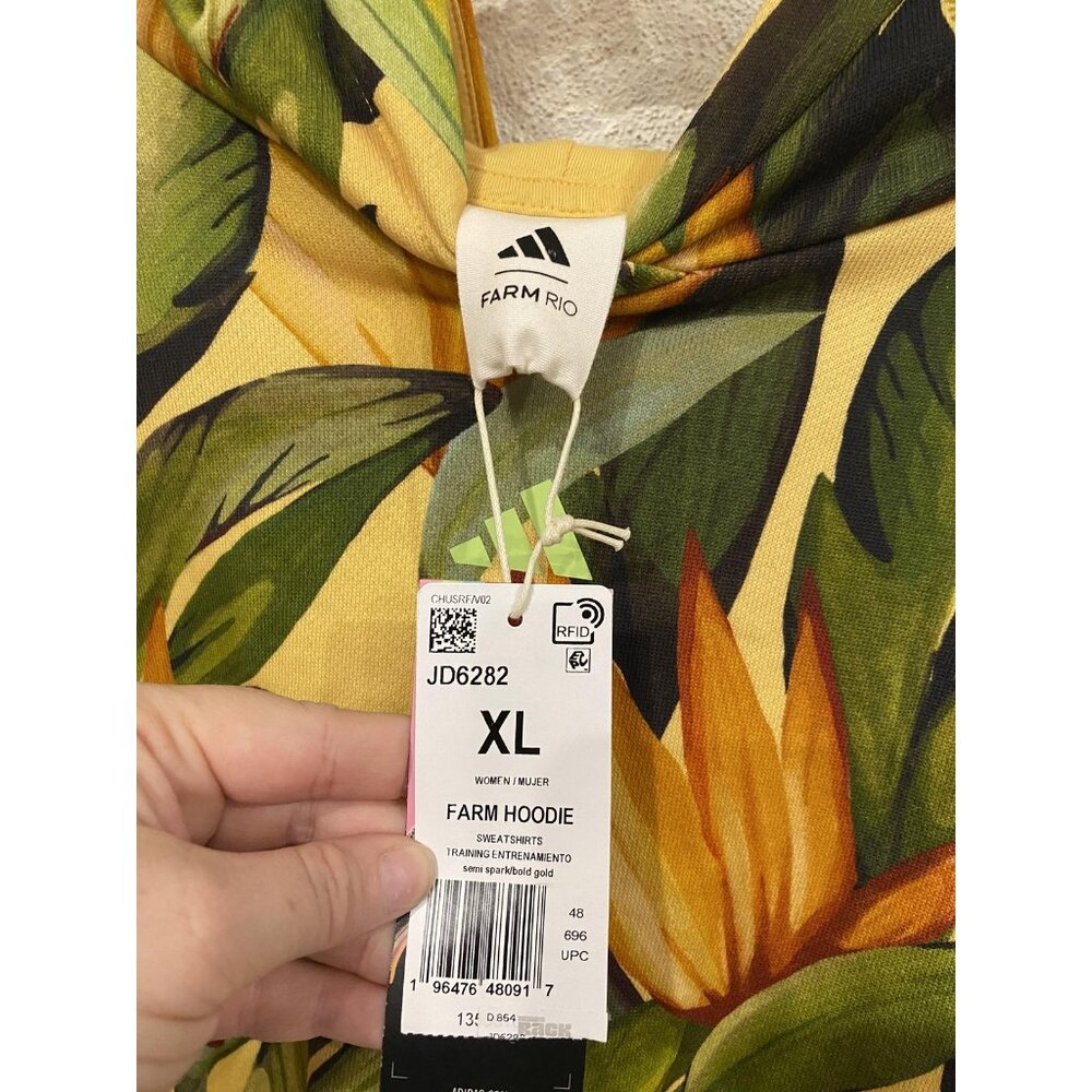 Adidas Farm Hoodie Womens XL Multicolor Tropical Floral FARM Rio Fleece Pullover - Picture 3 of 4